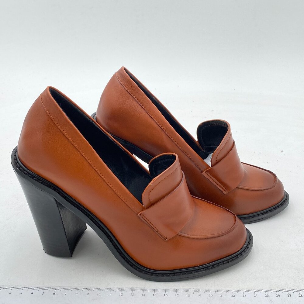 Ydn Brown Chunky High Heels Round Toe Oxford Loafer Shoes Slip On Office Shoes View 2